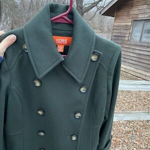Michael Kors GREEN double breasted wool peacoat. Flaw. Read
